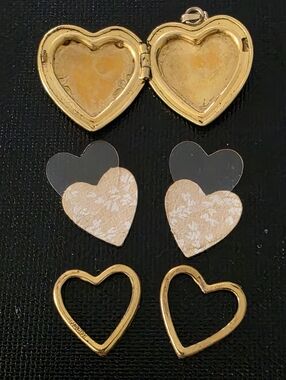 VTG 12k Gold Filled Heart Photo Locket Pendant Puffy Pink Repousse Flowers